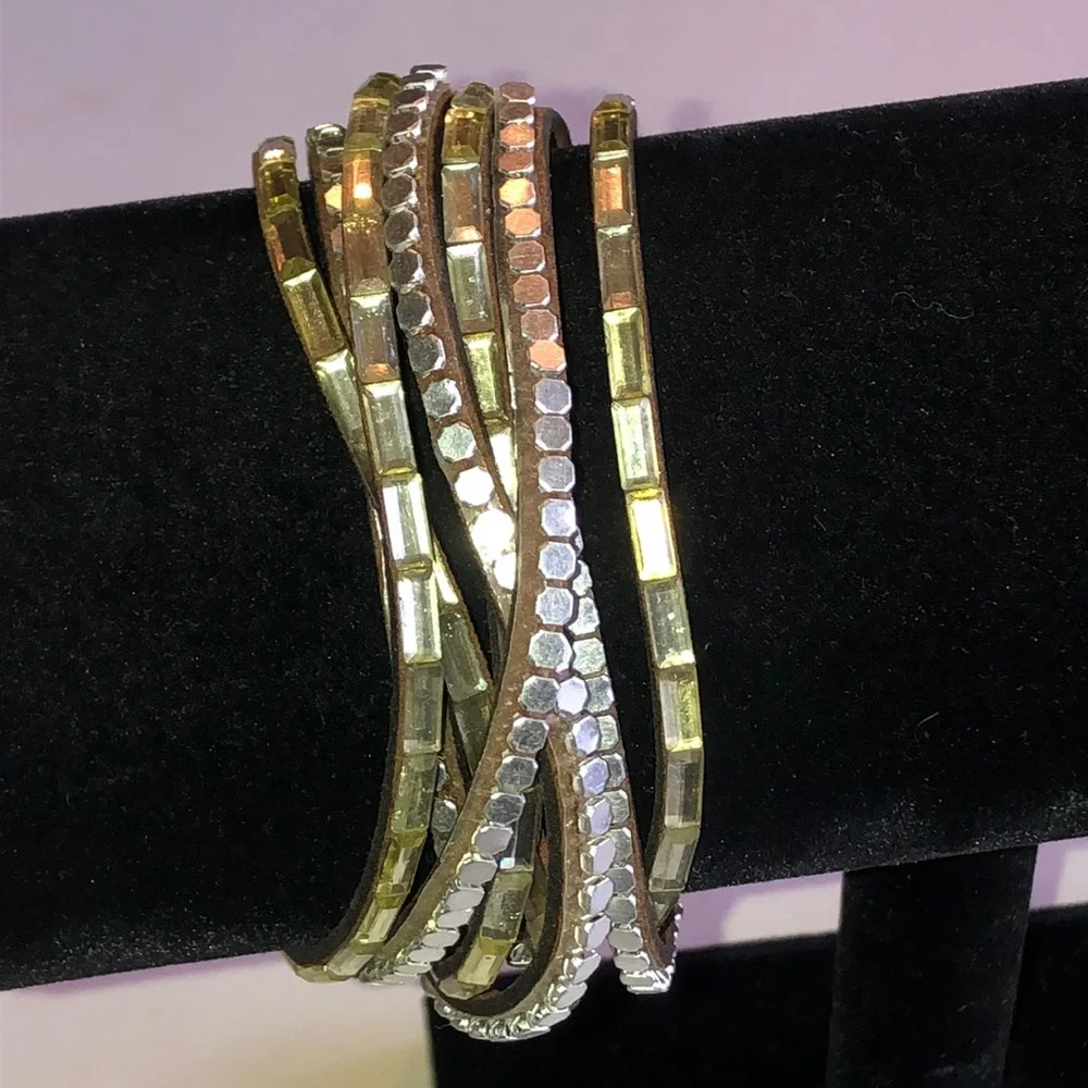 Brown Multi-Row Rhinestone Wrap Boho Bracelet